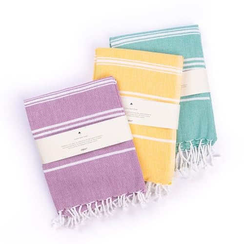 HABER Bath Towel Cotton, Ultra Soft & Highly Absorbent, Quick Dry Lightweight Luxury Towel for Bathroom, Spa & Travel (Pack of 3, Large Size 76x 152cm, Summer Friendly, Fast Drying)-Plum,Yellow&Mint - Image 1