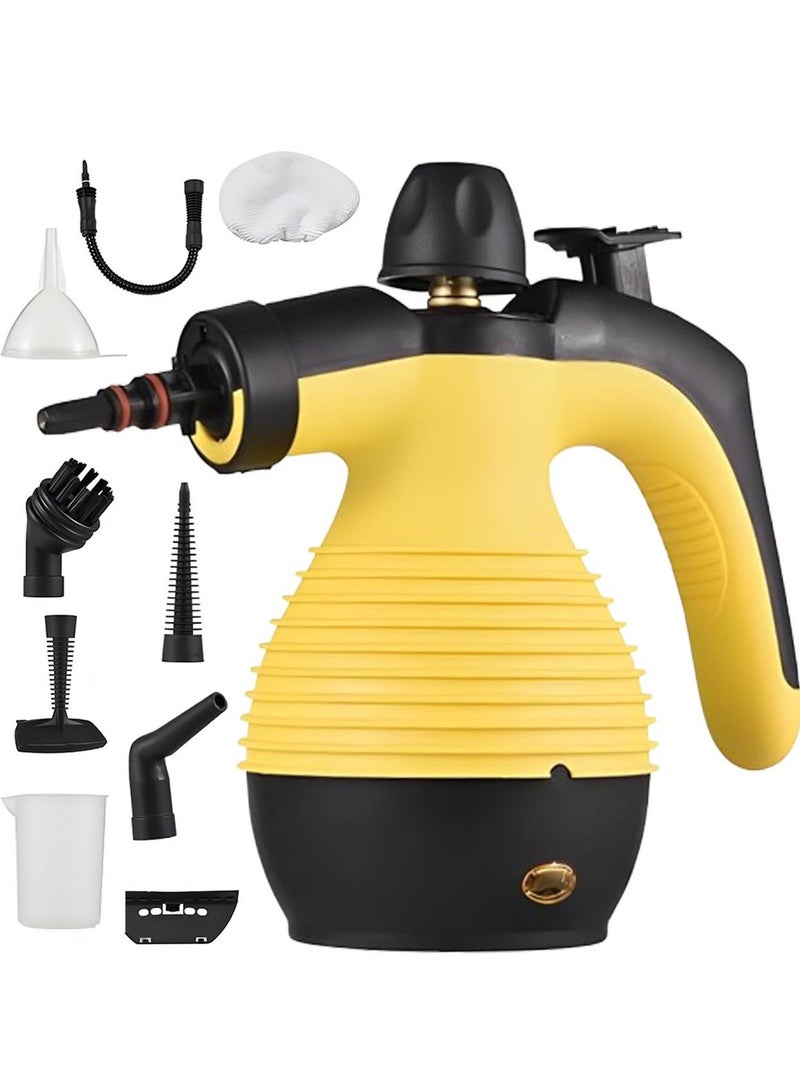 Steam Cleaner Handheld Pressurized with 9 Accessories & Safety Lock, Multi-Purpose & Powerful Portable Steamer for Cleaning, Home Use, Car, Bathroom, Shower, Grout, Window, Grease (Yellow & Black) - Image 1