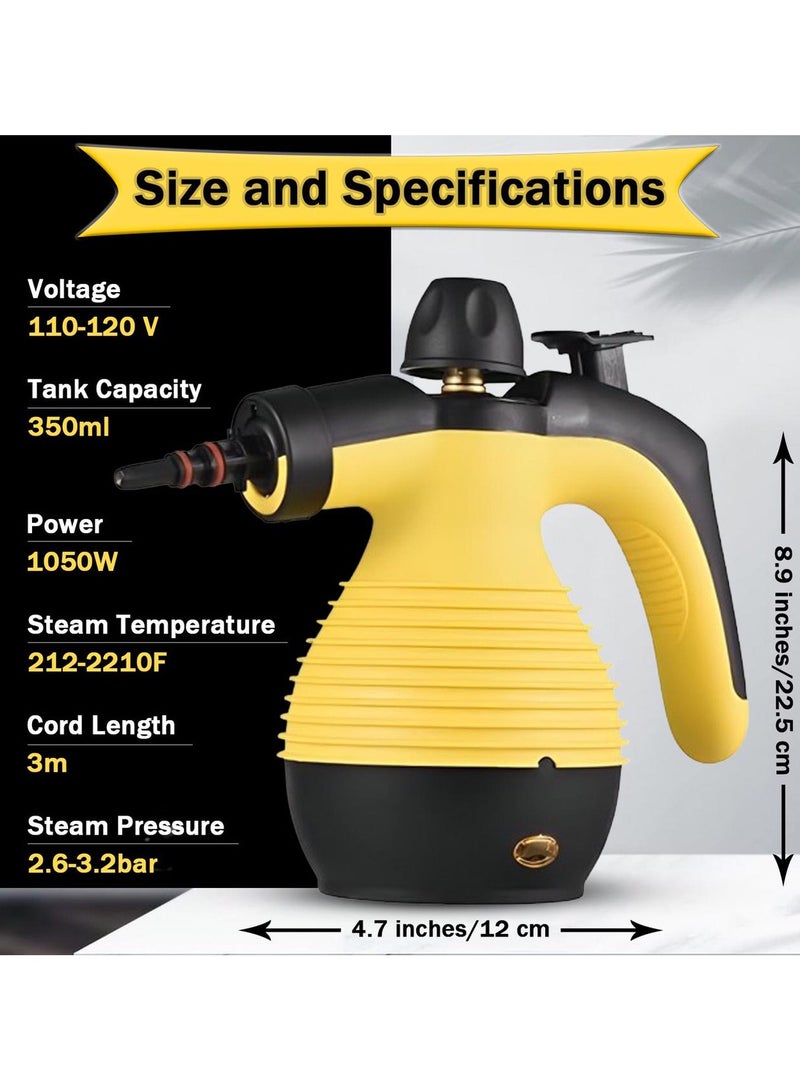 Steam Cleaner Handheld Pressurized with 9 Accessories & Safety Lock, Multi-Purpose & Powerful Portable Steamer for Cleaning, Home Use, Car, Bathroom, Shower, Grout, Window, Grease (Yellow & Black) - Image 2