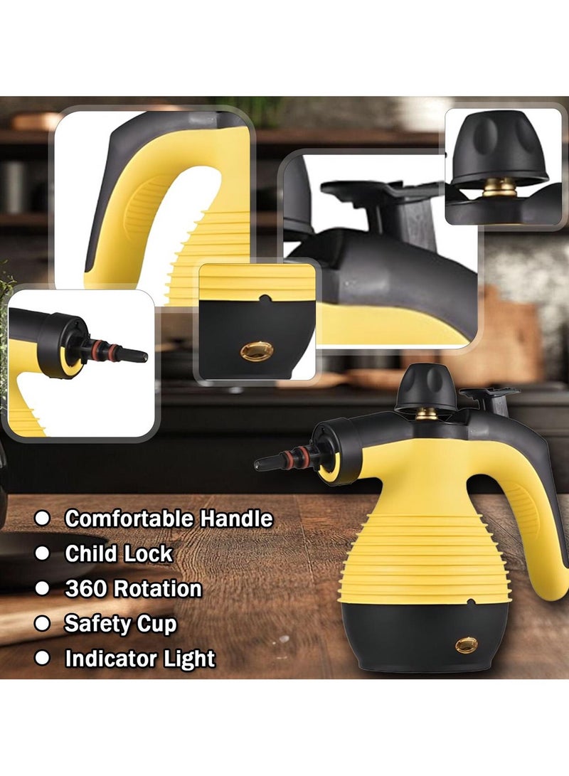 Steam Cleaner Handheld Pressurized with 9 Accessories & Safety Lock, Multi-Purpose & Powerful Portable Steamer for Cleaning, Home Use, Car, Bathroom, Shower, Grout, Window, Grease (Yellow & Black) - Image 4