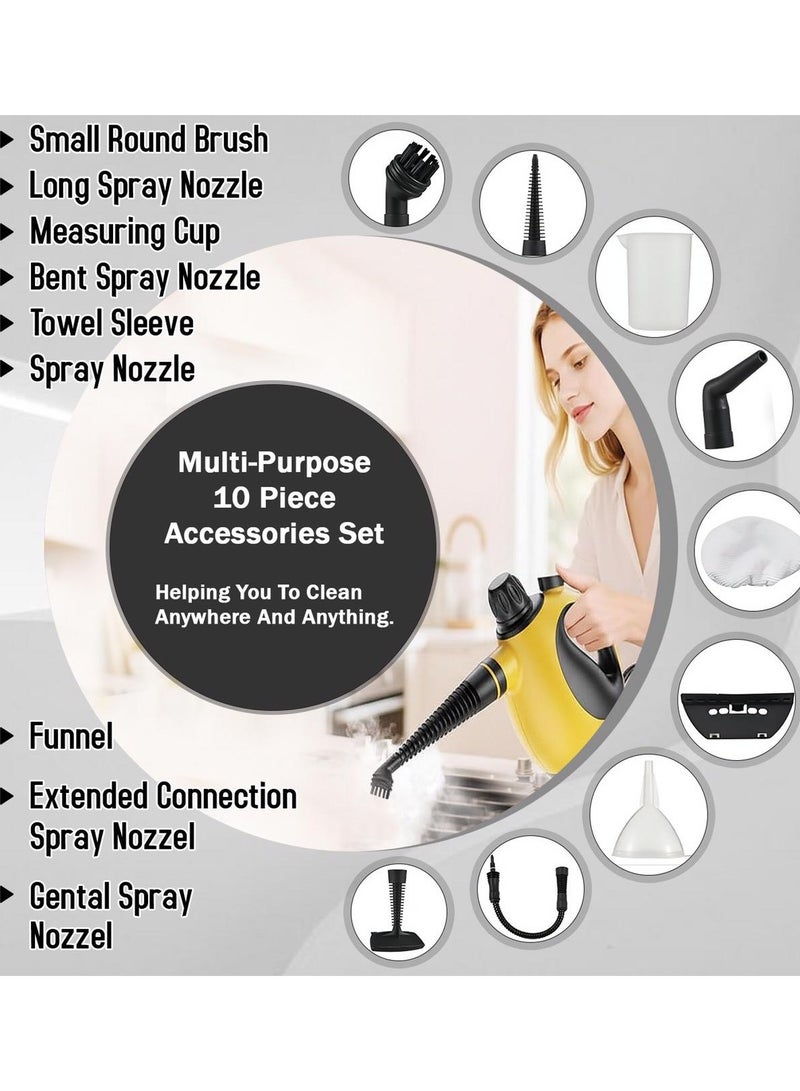 Steam Cleaner Handheld Pressurized with 9 Accessories & Safety Lock, Multi-Purpose & Powerful Portable Steamer for Cleaning, Home Use, Car, Bathroom, Shower, Grout, Window, Grease (Yellow & Black) - Image 5