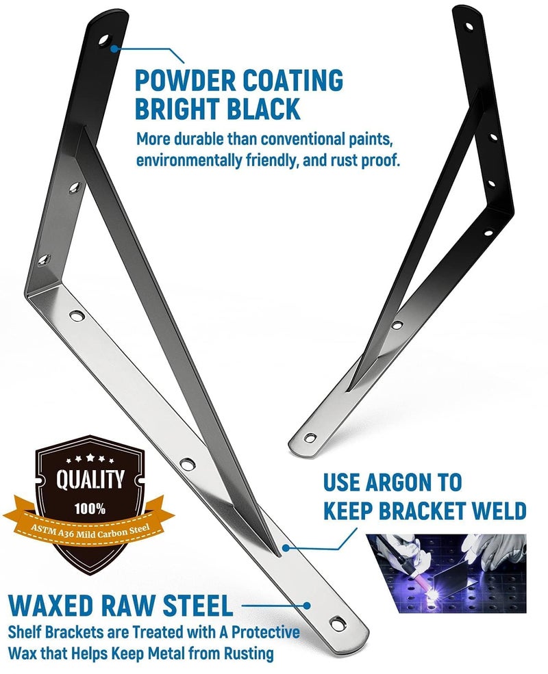 LEOPO 8-Pack 11 Inch Heavy Duty Shelf Brackets, Large Floating Wall Bracket for Garage Storage Shelves, Black Powder-Coated Finish, Load Capacity 800lbs - Image 3