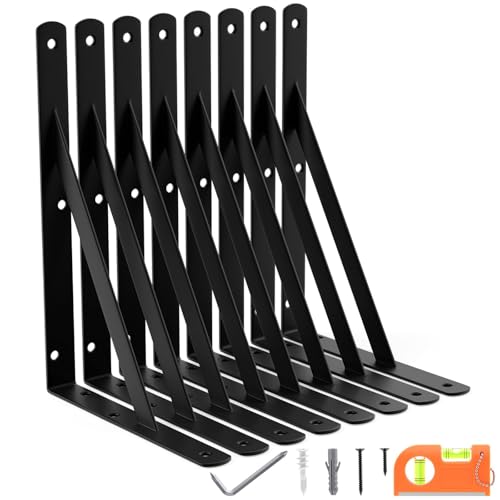 LEOPO 8-Pack 11 Inch Heavy Duty Shelf Brackets, Large Floating Wall Bracket for Garage Storage Shelves, Black Powder-Coated Finish, Load Capacity 800lbs - Image 1