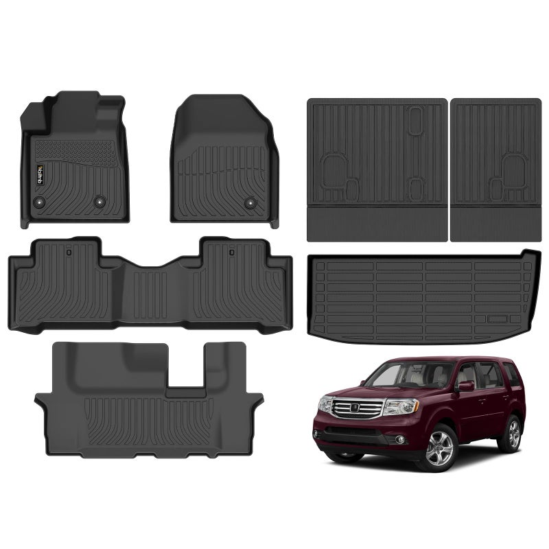 Wailtnb Floor Mats Cargo Mats Set Fit Honda Pilot 20152009 All Weather Floor Liners for 2015 2014 2013 2012 2021 2010 2009 Pilot Trunk Liner for Honda Pilot Full Sets Accessories - Image 3