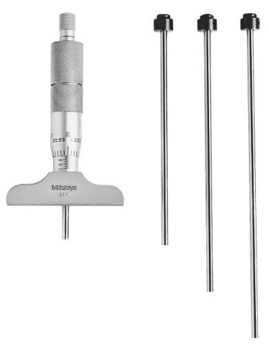 Mitutoyo 129-127 Depth Micrometer, 0 to 4" Measuring Range, 0.001" Resolution, 2.5" Base, 4 Interchangeable Rods - Image 3