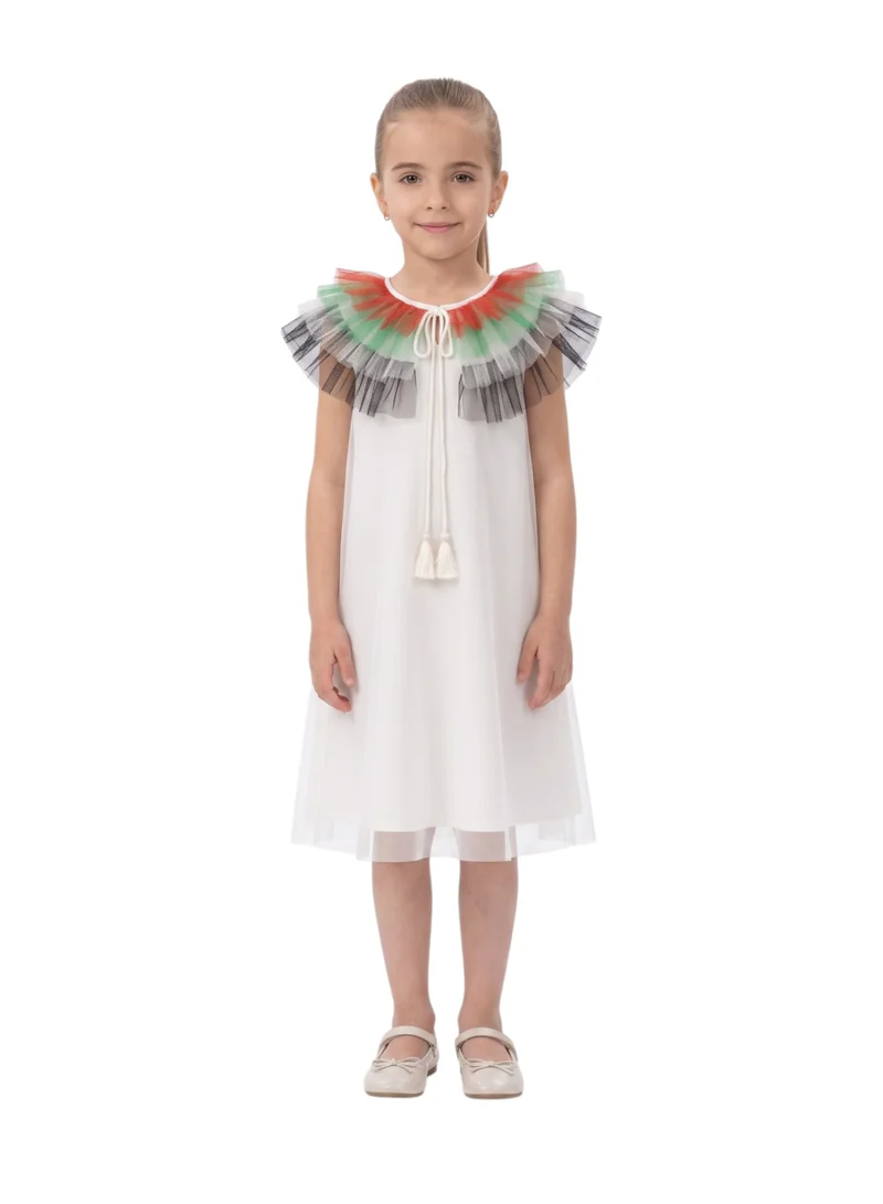 Girls 2-in-1 UAE National Day Sleeveless Tulle Dress with Detachable Flag Ruffle Cape