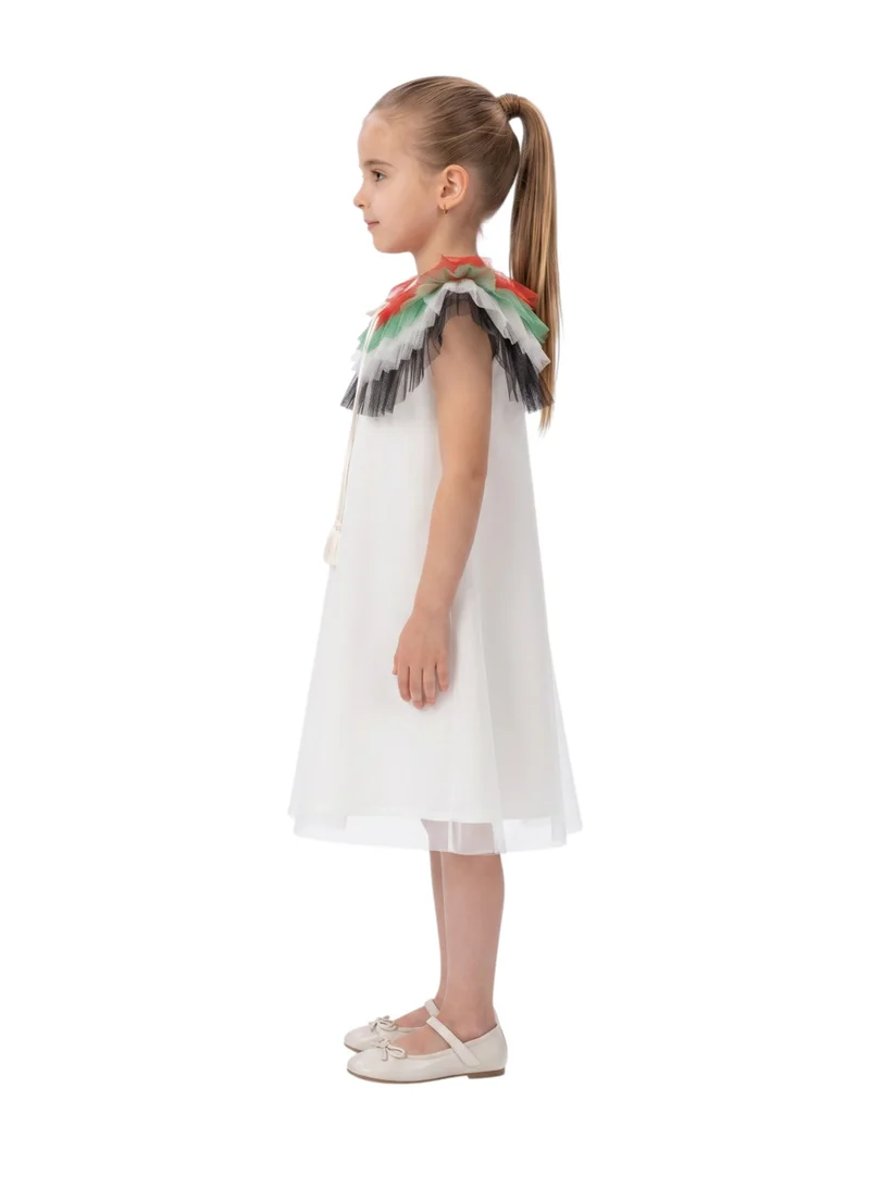 بيداني Girls 2-in-1 UAE National Day Sleeveless Tulle Dress with Detachable Flag Ruffle Cape