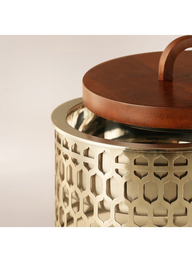 La Mesa سخان طعام من الفولاذ المقاوم للصدأ سعة 3 لتر مع غطاء خشبي، فضي - Image 3