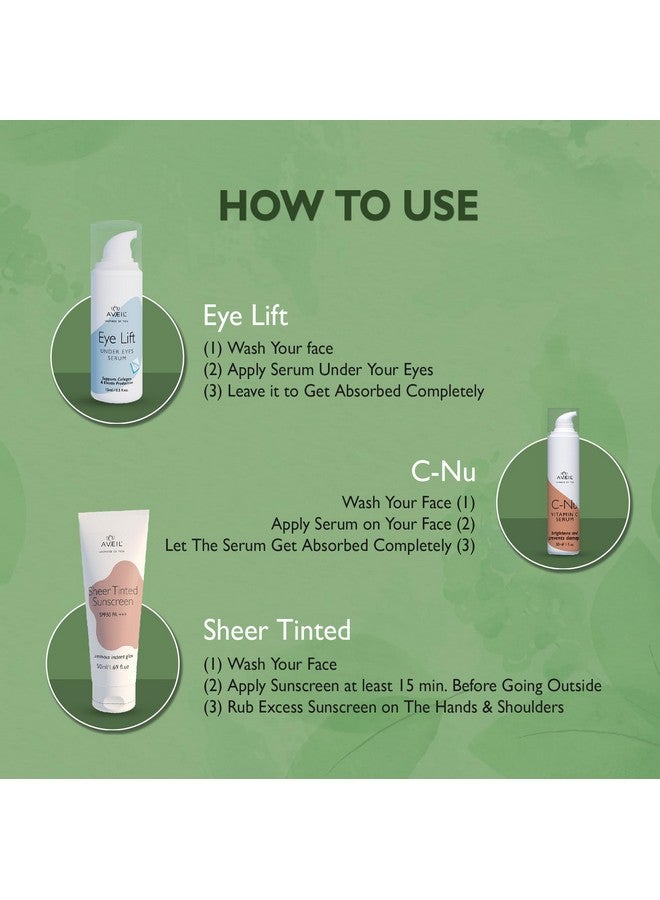 AVEIL Skin Radiance Gift Set | Sheer Tinted Sunscreen | C-Nu Vitamin C Serum | Eye Lift Under Eye Serum | Skin Care Set for Soothing, Hydrating & Radiant Skin | For All Skin Type | Gift Hamper for Her - Image 5