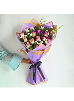 Floweraura FlowerAura Fresh Live Flower Bouquet of 10 Pink Rose 3 Orchids 1 Daisy Flower For Birthday Gift Anniversary Gift Wedding Gift Valentines Day Gift Gift For Special Occasion Same Day Delivery  - Image 4