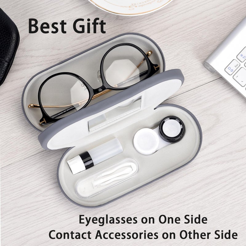 Muf 2 in 1 Contact Lens Case and Glasses Case, Double Sided Design with Mirror, Portable Travel Kit with Tweezer, Remover and Solution Bottle, Grey - Image 4