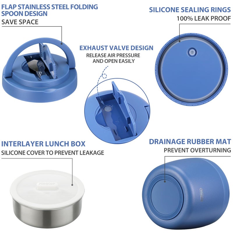 wiwens Thermo Food Jar for Hot Food Adults 32OZ Soup Thermo Lunch Containers Wide Mouth Vacuum Insulated Stainless Steel Leakproof Bento Box with Spoon (Blue) - Image 4