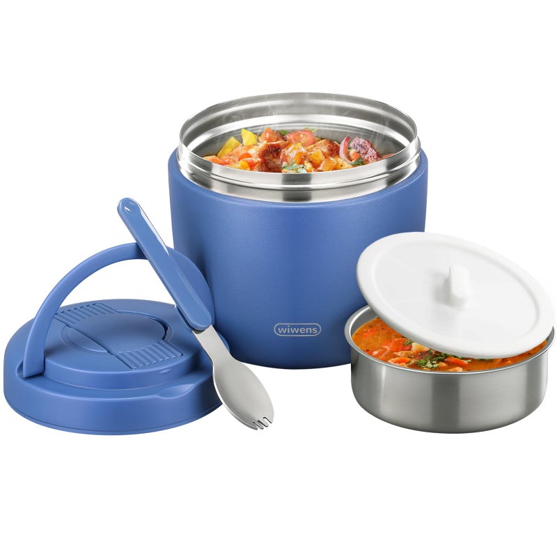 wiwens Thermo Food Jar for Hot Food Adults 32OZ Soup Thermo Lunch Containers Wide Mouth Vacuum Insulated Stainless Steel Leakproof Bento Box with Spoon (Blue) - Image 1