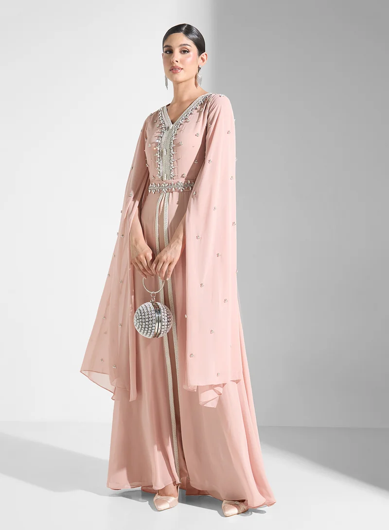 Akadia Fashion LACED NECK EMBELLISHED CHIFFON KAFTAN