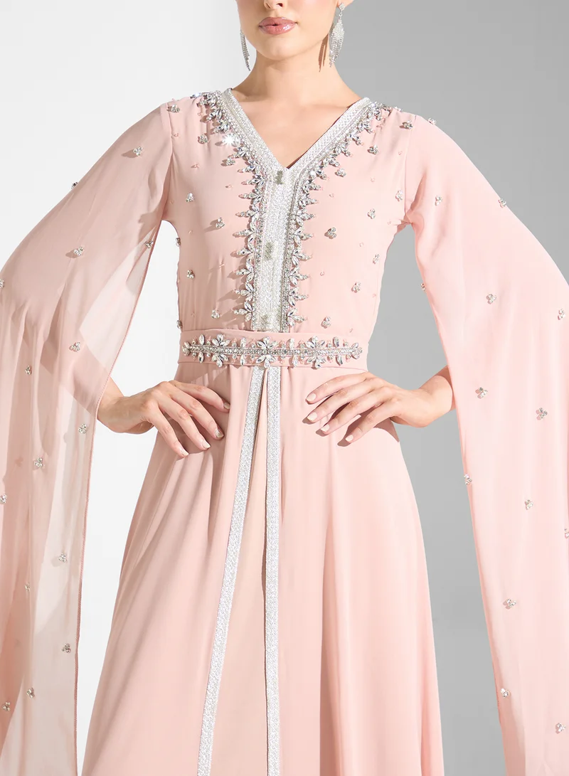 Akadia Fashion LACED NECK EMBELLISHED CHIFFON KAFTAN