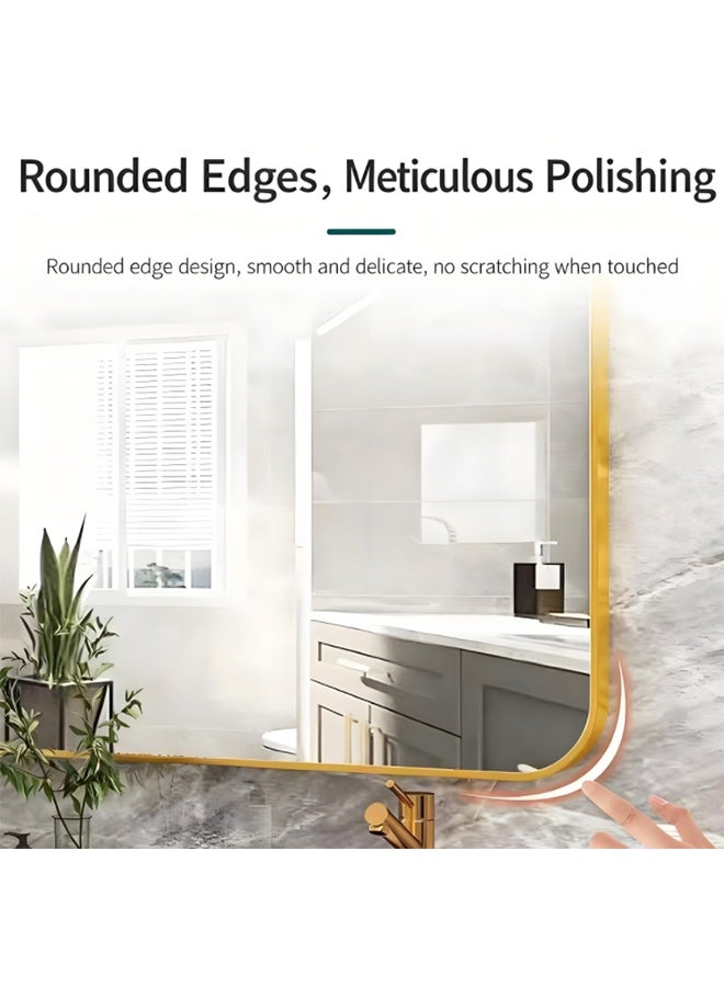 Bathroom Mirror, Dressing Mirror, Wall-Mounted Aluminum Makeup Mirror, Dressing Mirror, Modern Rounded Corner Anti-Rust Frame, Suitable For Washbasins, Bathrooms, And Dressing Table Corners(60*60CM) - Image 5