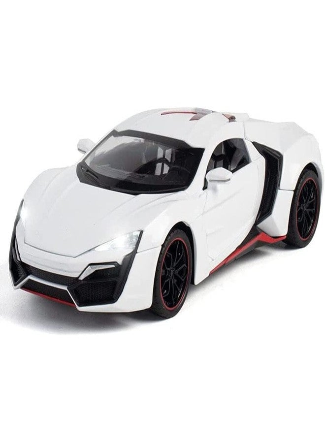 PEZYOX 1:24 Scale Lykan Hypersport Diecast Model Toy Car, Alloy Metal Pull Back Vehicle for Kids, Openable Doors, Lights & Music, Big Size Toy Car for Boys & Girls (White) - Image 1