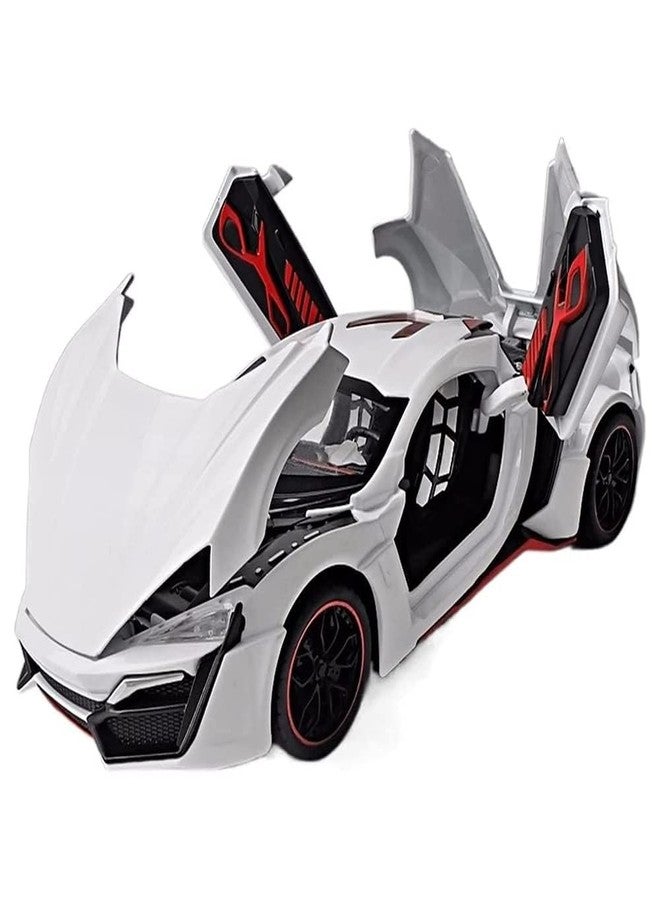 PEZYOX 1:24 Scale Lykan Hypersport Diecast Model Toy Car, Alloy Metal Pull Back Vehicle for Kids, Openable Doors, Lights & Music, Big Size Toy Car for Boys & Girls (White) - Image 2