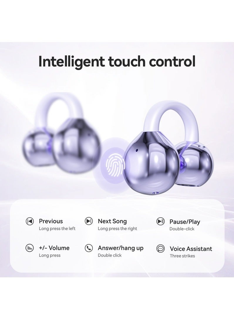 Bukela Open Ear Ring True Open Ear Headphones, Lightweight Comfort Open Ear Clip Wireless Earbuds, Bluetooth 5.4 Headphones with Design Fit Sports Running, Exercise (Purple) - Image 3