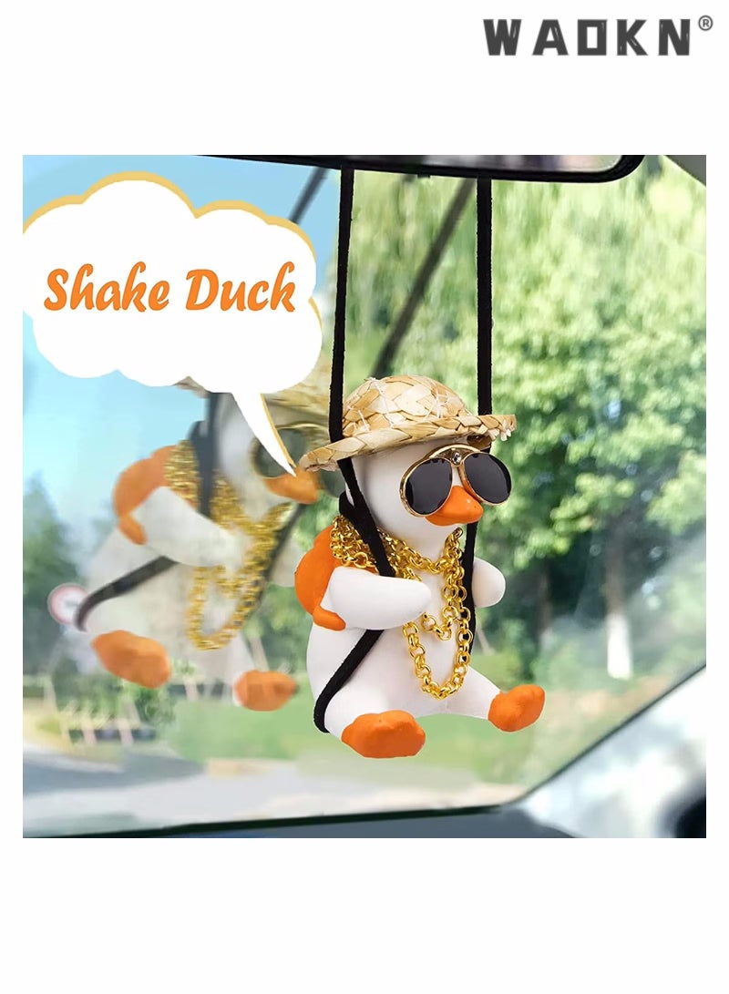 Swing Duck Car Hanging Ornament, Cute Car Hanging Accessories for Rear View Mirror Car Pendant Duck Hanging Swing for Car Mirror Auto Interior Charms Decoration Straw Hat Schoolbag Style Duck Ornament - Image 4
