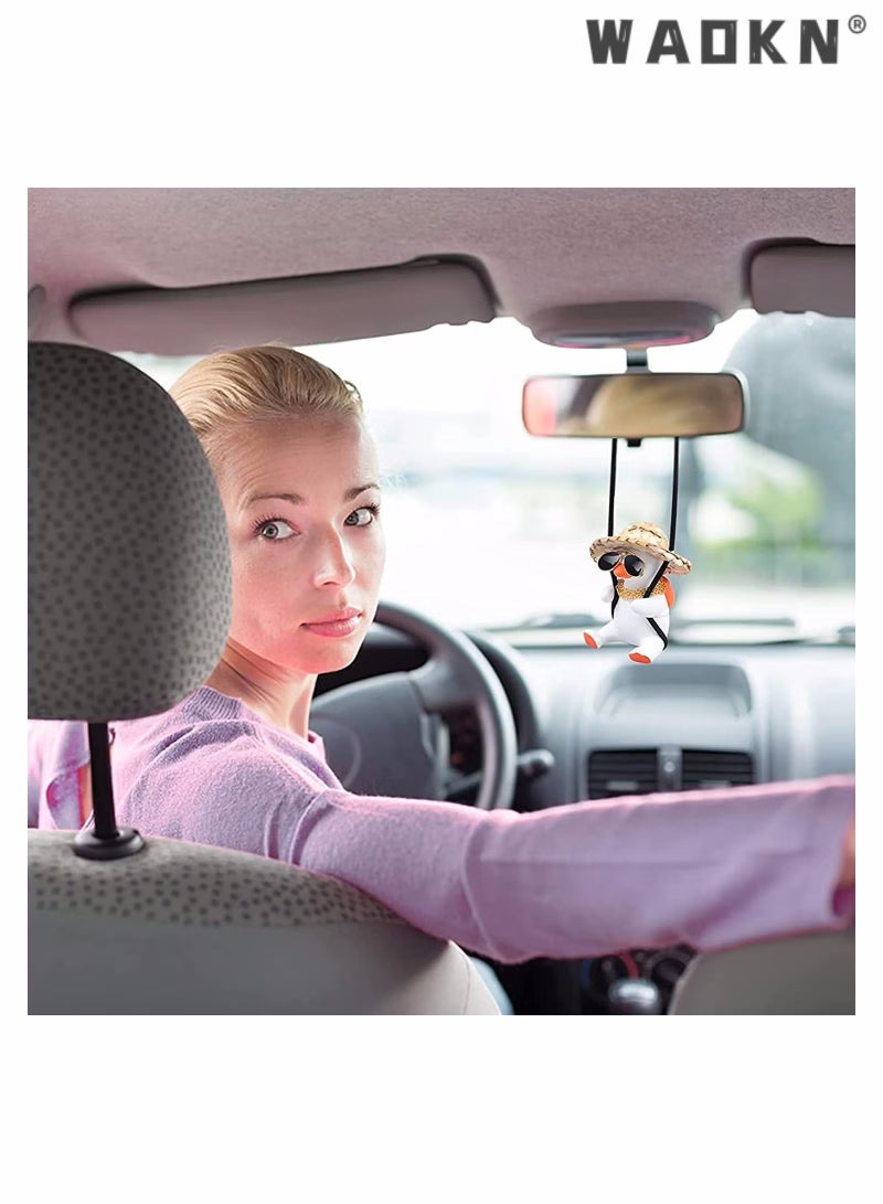 Swing Duck Car Hanging Ornament, Cute Car Hanging Accessories for Rear View Mirror Car Pendant Duck Hanging Swing for Car Mirror Auto Interior Charms Decoration Straw Hat Schoolbag Style Duck Ornament - Image 5