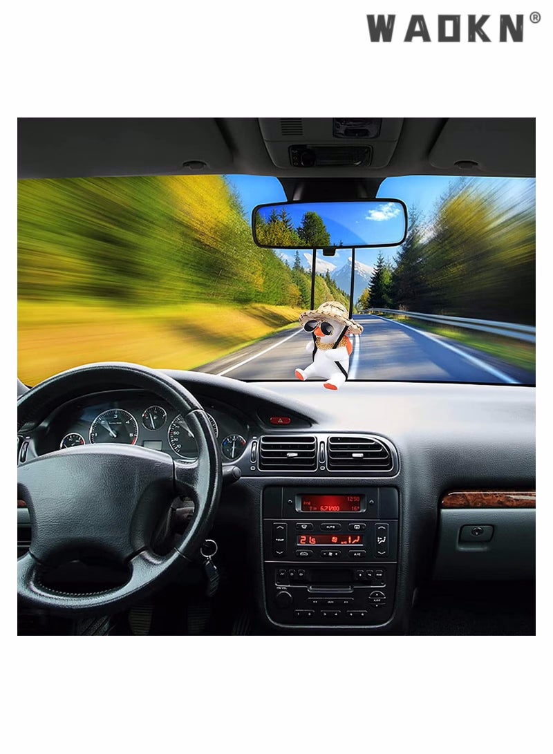 Swing Duck Car Hanging Ornament, Cute Car Hanging Accessories for Rear View Mirror Car Pendant Duck Hanging Swing for Car Mirror Auto Interior Charms Decoration Straw Hat Schoolbag Style Duck Ornament - Image 3