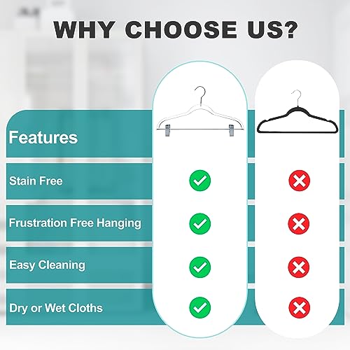 Quality Hangers Clear Plastic Pants Hangers with Clips 20 Pack | Heavy Duty Skirt Hangers Swivel Hook and Notches | Space Saving Acrylic Clip Hangers for Pants | Suitable for All Clothing | 16.5 Inch (Clear, 20) - Image 4