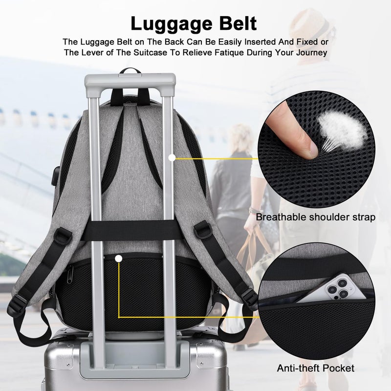 Asenlin Travel Laptop Backpack for Women & Men,Water Resistant Business Slim Sturdy Laptops Backpack with USB Charging Port,Fits 15.6 Inch Notebook College School Computer Bag-Grey - Image 5