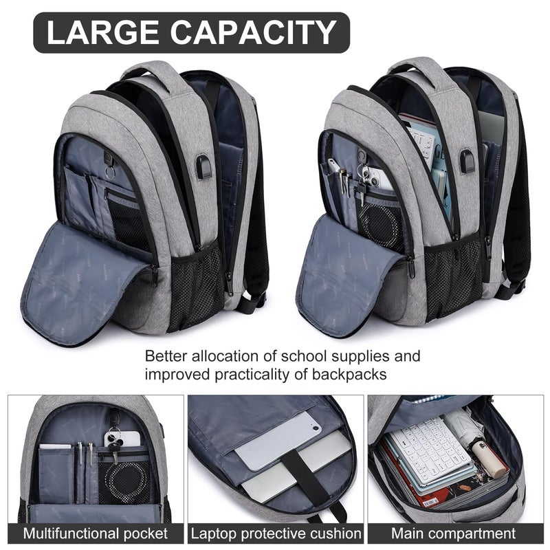 Asenlin Travel Laptop Backpack for Women & Men,Water Resistant Business Slim Sturdy Laptops Backpack with USB Charging Port,Fits 15.6 Inch Notebook College School Computer Bag-Grey - Image 3