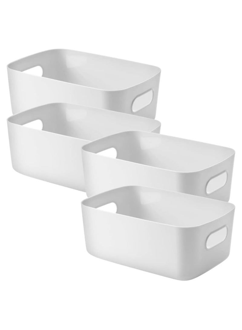 Storage Box Desktop Sundry Solid Color Space-Saving Plastic Bin Toy Baskets Food Storage Containers for Organizing for Basket Makeup Holder Remote Control Storaging with Handles for Kitchen Home Office Closet Nursery 4 PCS (White) - Image 1