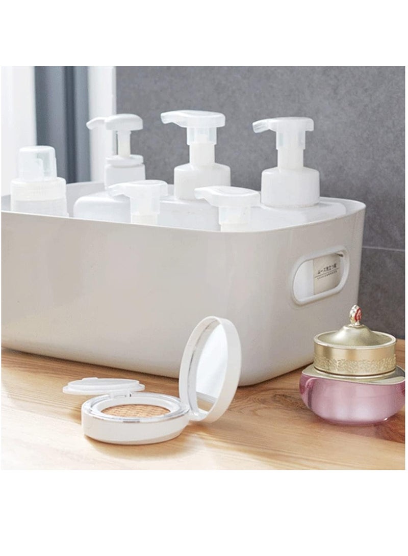 Storage Box Desktop Sundry Solid Color Space-Saving Plastic Bin Toy Baskets Food Storage Containers for Organizing for Basket Makeup Holder Remote Control Storaging with Handles for Kitchen Home Office Closet Nursery 4 PCS (White) - Image 3