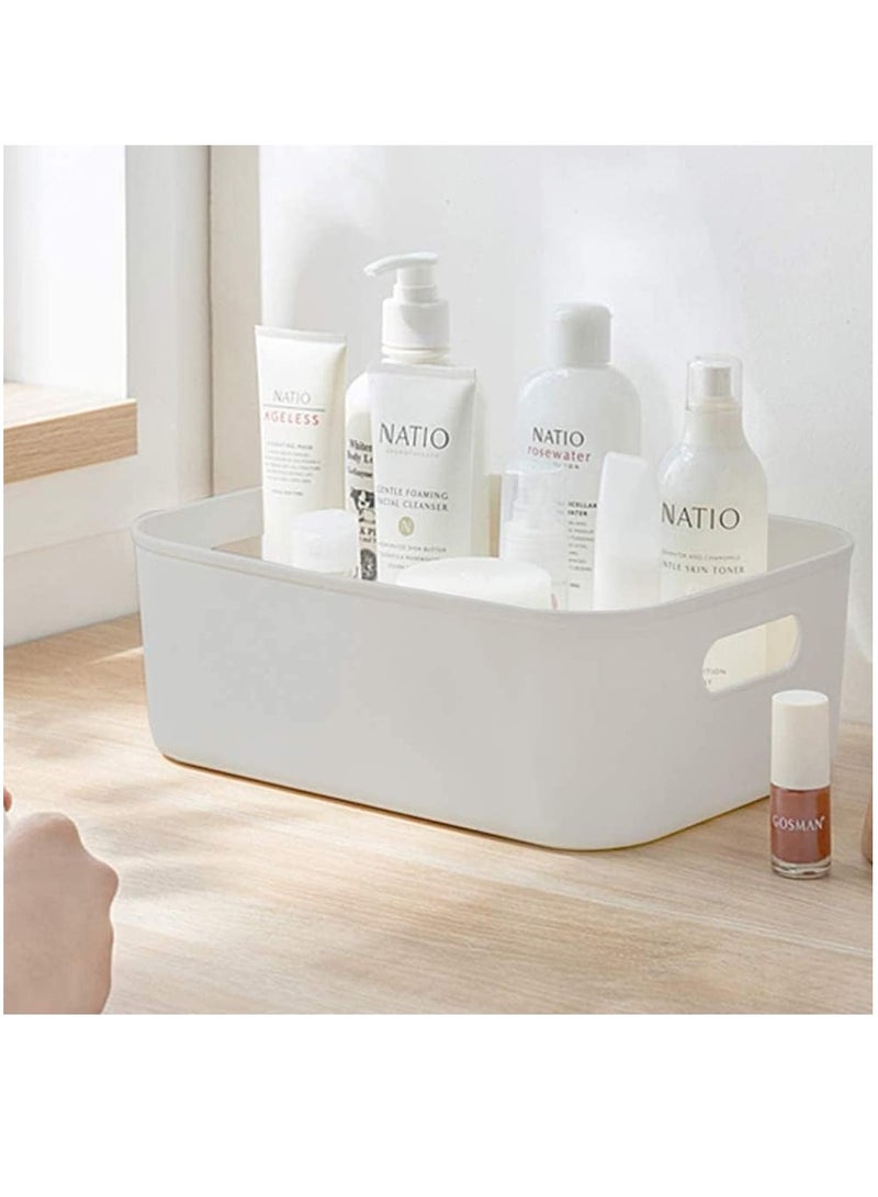 Storage Box Desktop Sundry Solid Color Space-Saving Plastic Bin Toy Baskets Food Storage Containers for Organizing for Basket Makeup Holder Remote Control Storaging with Handles for Kitchen Home Office Closet Nursery 4 PCS (White) - Image 2