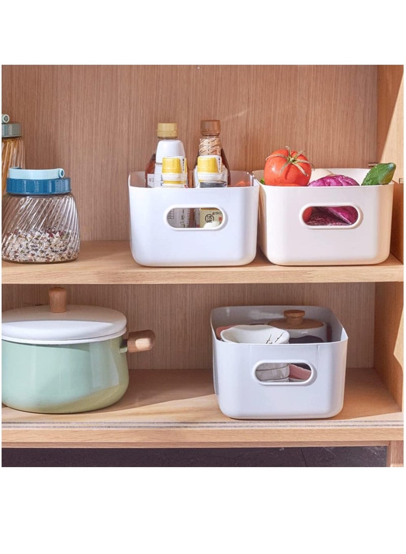 Storage Box Desktop Sundry Solid Color Space-Saving Plastic Bin Toy Baskets Food Storage Containers for Organizing for Basket Makeup Holder Remote Control Storaging with Handles for Kitchen Home Office Closet Nursery 4 PCS (White) - Image 5