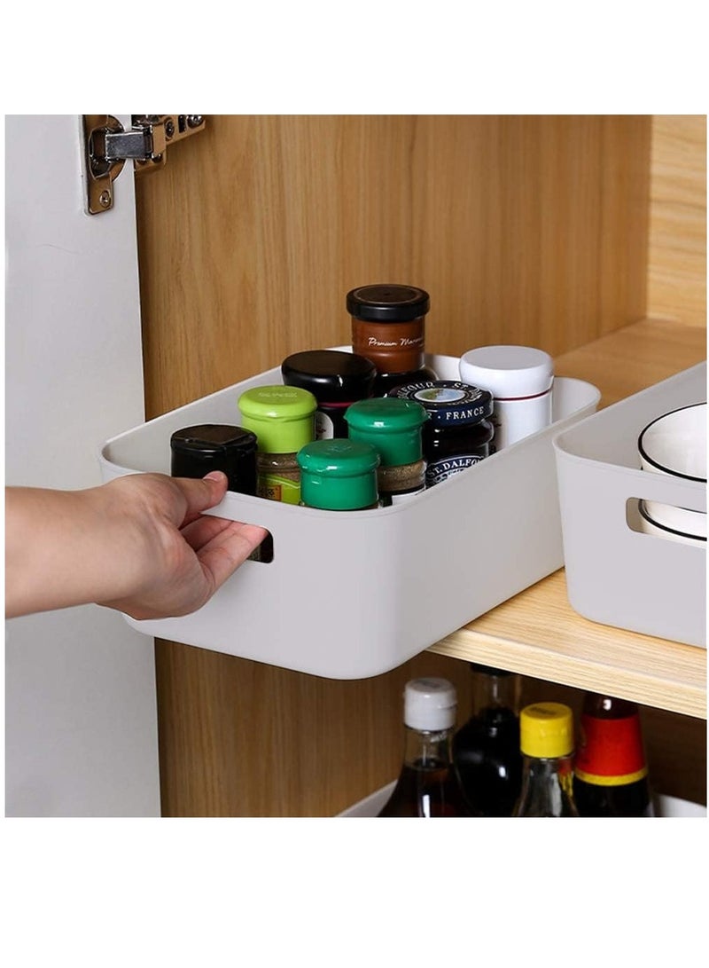 Storage Box Desktop Sundry Solid Color Space-Saving Plastic Bin Toy Baskets Food Storage Containers for Organizing for Basket Makeup Holder Remote Control Storaging with Handles for Kitchen Home Office Closet Nursery 4 PCS (White) - Image 4