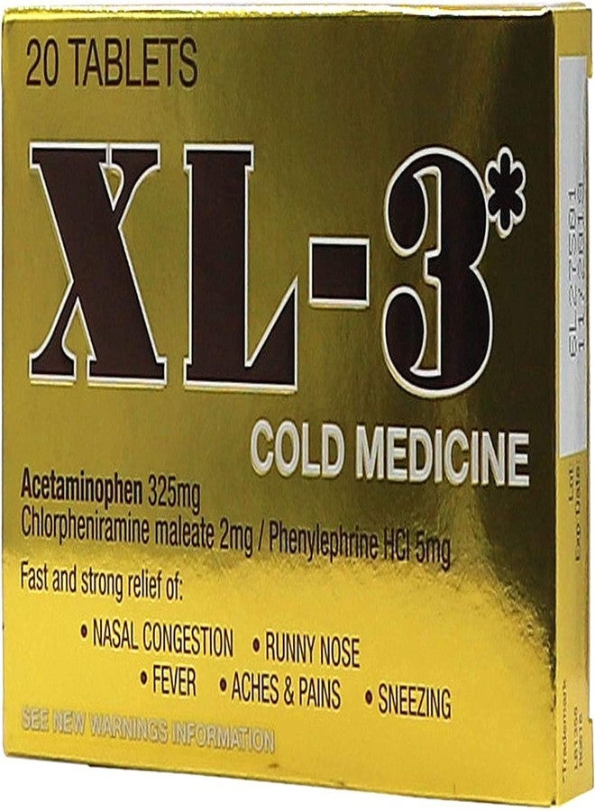XL-3 Cold and Flu, Temporary Relieves Nasal Congestion, Fever, Aches and Pains, Non-Drowsy, 2-Pack of 20 Tablets Each - Image 2