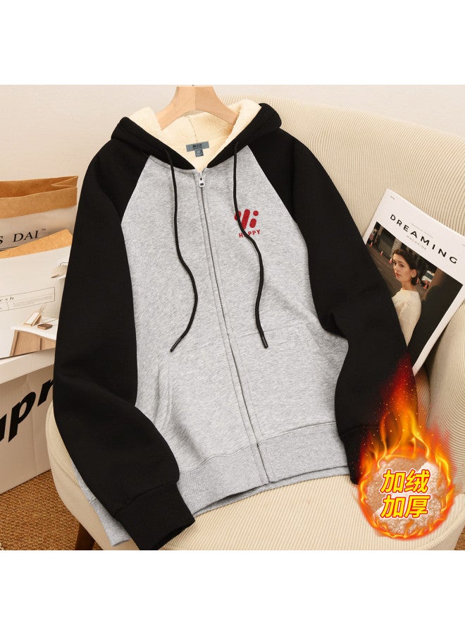 Flying in the snow Women's Hoodie Jacket 2026 New Retro Color Block Cardigan Hooded Top Women's Style - Image 2
