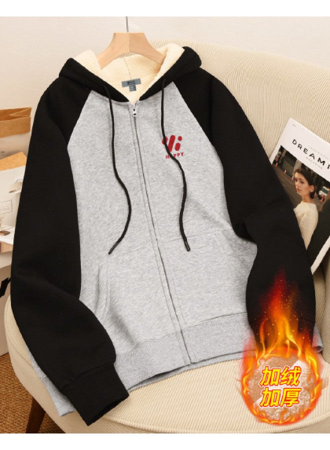 Flying in the snow Women's Hoodie Jacket 2026 New Retro Color Block Cardigan Hooded Top Women's Style - Image 1