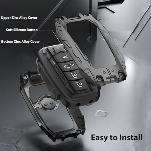 Aoocar Mech Style Heavy Metal Key Fob Cover, Compatible with Toyota Tundra 2022 2023 2024 2025~, Fit for Corolla Cross Venza Sequoia etc, Zinc Alloy Key Case Protector (1 Pcs, E-Style, Gunmetal) - Image 4