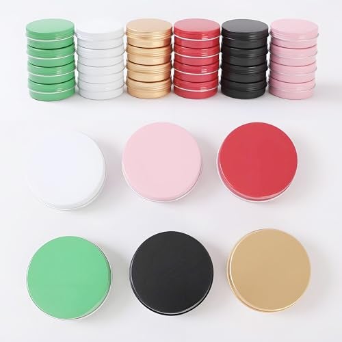 LJY 24 Pieces Multi-Colored Round Aluminum Cans Screw Lid Metal Tins Jars Empty Slip Slide Containers(2 oz) for Lotion Bars,Toiletries,Creams,Samples,Makeup Cosmetic,Spices,Salve,Balms,Beard Balm - Image 5