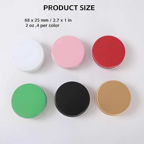 LJY 24 Pieces Multi-Colored Round Aluminum Cans Screw Lid Metal Tins Jars Empty Slip Slide Containers(2 oz) for Lotion Bars,Toiletries,Creams,Samples,Makeup Cosmetic,Spices,Salve,Balms,Beard Balm - Image 2