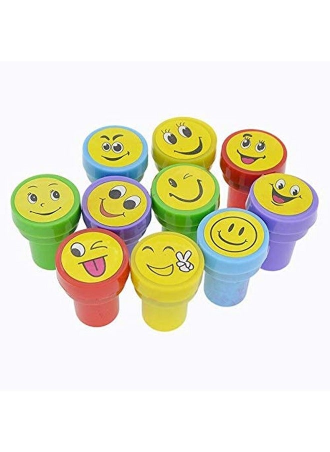 deziine DEZIINE�10 Pcs Kids Set of Emoji/Smiley Design Face Stamps for School Craft | Pencil Tops | for Teacher & Students  - Image 3