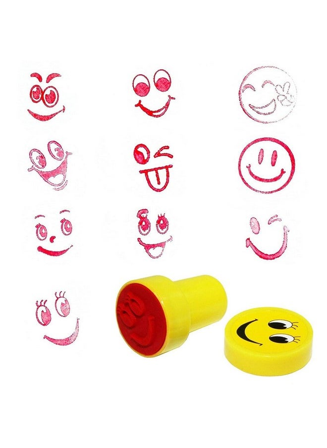 deziine DEZIINE�10 Pcs Kids Set of Emoji/Smiley Design Face Stamps for School Craft | Pencil Tops | for Teacher & Students  - Image 5