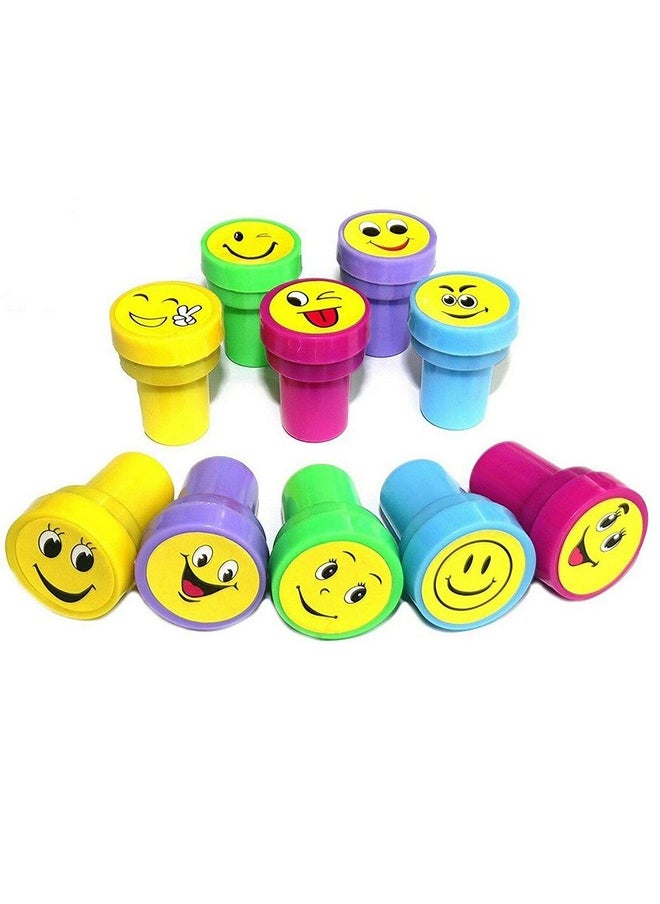deziine DEZIINE�10 Pcs Kids Set of Emoji/Smiley Design Face Stamps for School Craft | Pencil Tops | for Teacher & Students  - Image 1