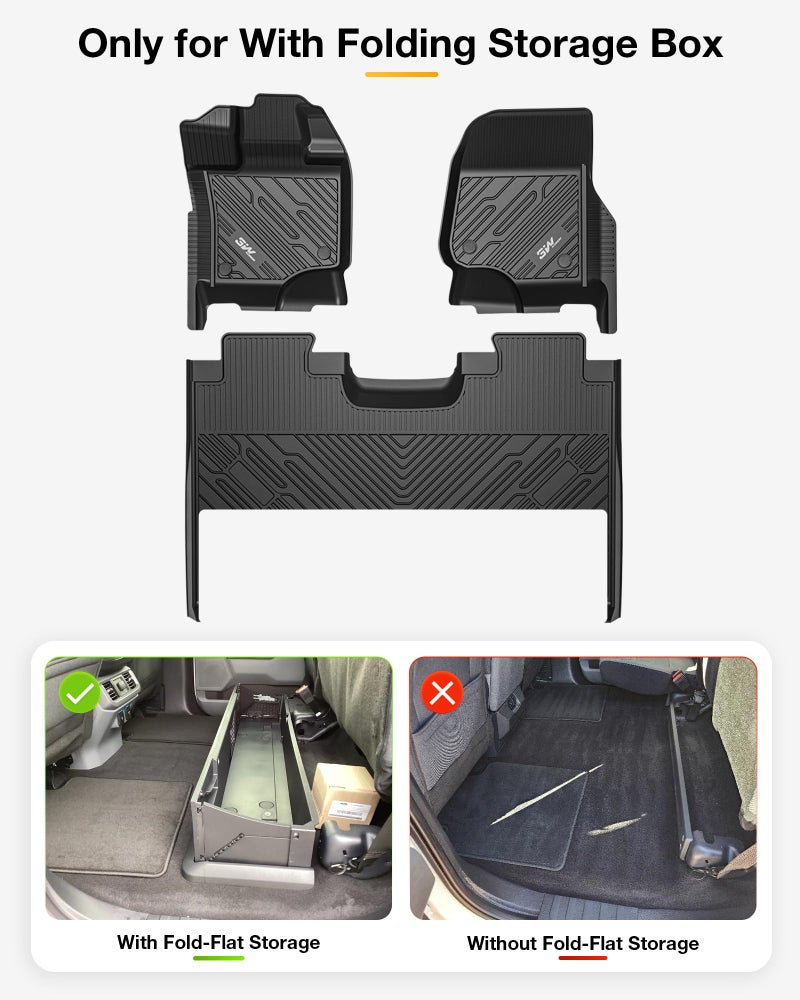 3W Floor Mats Fit for 2015-2025 2026 Ford F150 / F-150 Lightning SuperCrew Cab, TPE All Weather Heavy Duty Floor Liner Custom Fit Accessories Car Liners (with Original Folding Under-Seat Storage Box) - Image 3