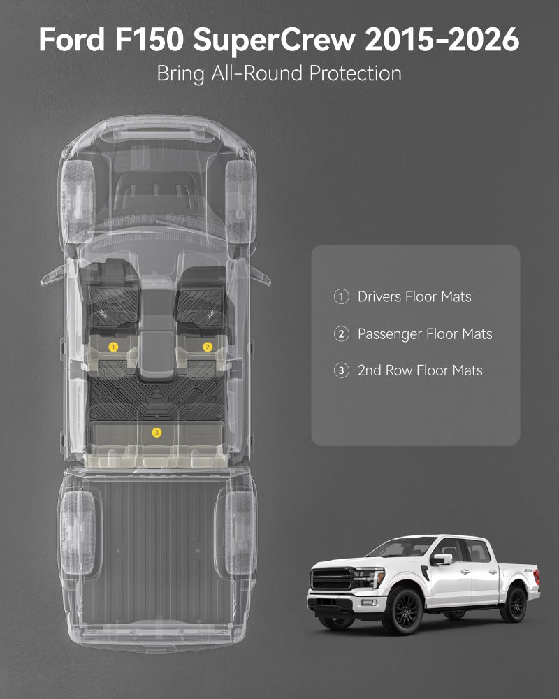 3W Floor Mats Fit for 2015-2025 2026 Ford F150 / F-150 Lightning SuperCrew Cab, TPE All Weather Heavy Duty Floor Liner Custom Fit Accessories Car Liners (with Original Folding Under-Seat Storage Box) - Image 4