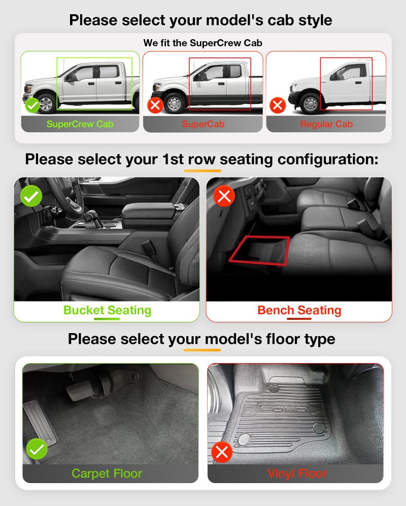 3W Floor Mats Fit for 2015-2025 2026 Ford F150 / F-150 Lightning SuperCrew Cab, TPE All Weather Heavy Duty Floor Liner Custom Fit Accessories Car Liners (with Original Folding Under-Seat Storage Box) - Image 2