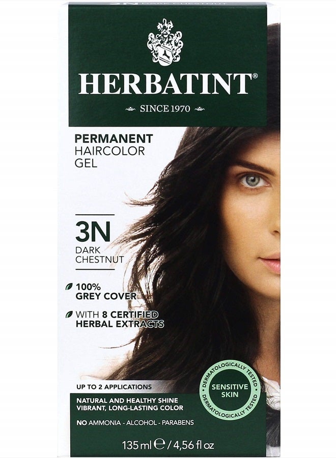 Herbatint جل صبغة شعر دائمة، 3N بني داكن، خالي من الكحول، نباتي، تغطية 100% للشيب - 4.56 أونصة - Image 1