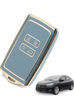 TPU Key Fob Cover for Renault 4 Buttons - Keyless Smart Card Case Holder Compatible with Clio, Megane, Kadjar, Captur, Dacia Duster - Durable TPU Protector with Golden Edge in Blue