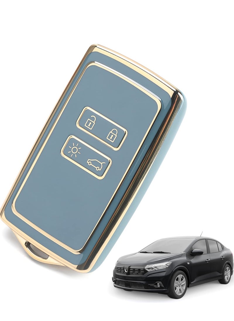 Generic - TPU Key Fob Cover for Renault 4 Buttons - Keyless Smart Card Case Holder Compatible with Clio, Megane, Kadjar, Captur, Dacia Duster - Durable TPU Protector with Golden Edge in Blue - Image 1