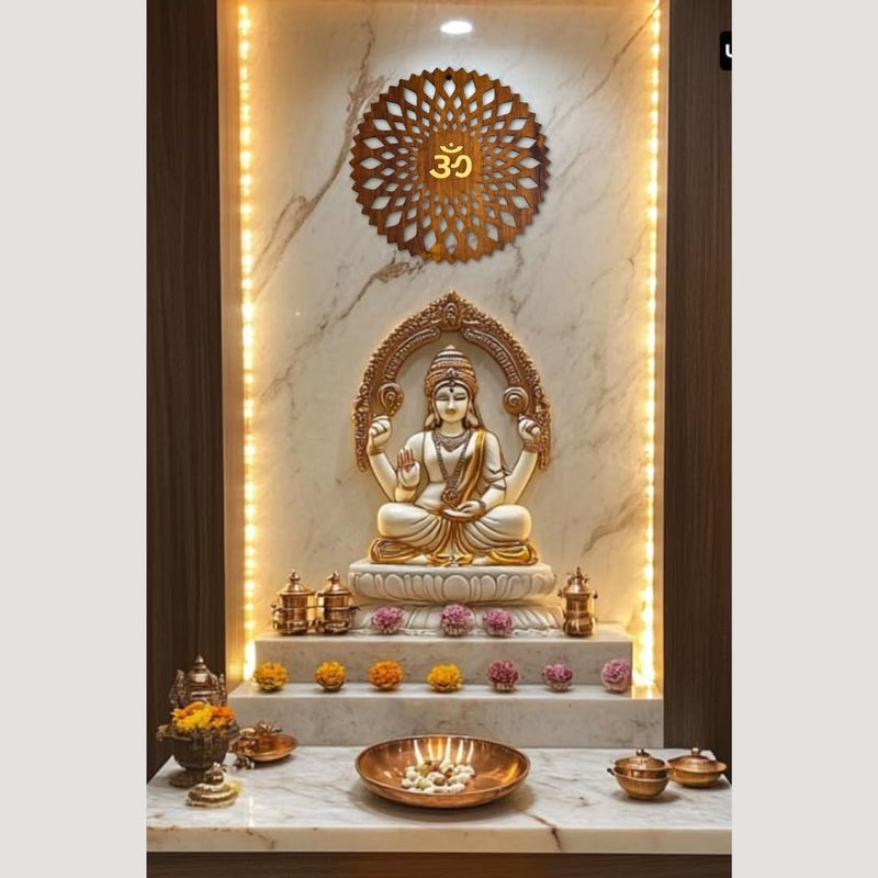 Gloridec Wooden Om Wall Hanging | 12x12 inch Spiritual Wall Art with Golden Om Symbol | Engineered Wood Art for Home, Office & Temple Décor | Traditional Hindu Gift Item - Image 2
